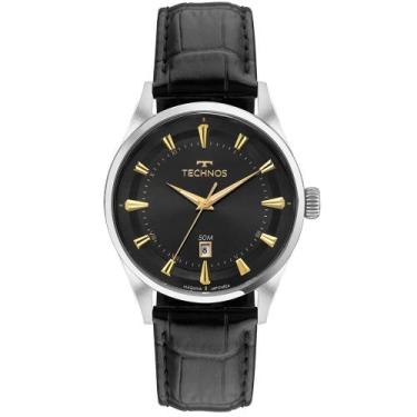 Imagem de Relogio Technos Masculino prata e dourado pulseira de couro social exe