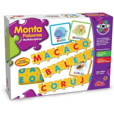 Imagem de Brinquedo Pedagógico Monta Palavras Alfabetização com 36 Peças e Cartelas Ilustradas Amarelo Elka