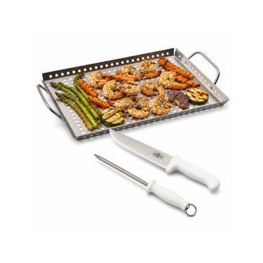 Imagem de Kit Churrasco Bandeja Grelha Faca e Chaira Carne Grill&Pizza