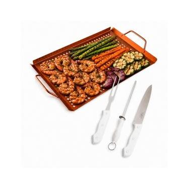 Imagem de Kit Churrasco Bandeja Grelha Faca Garfo e Chaira Grill&Pizza