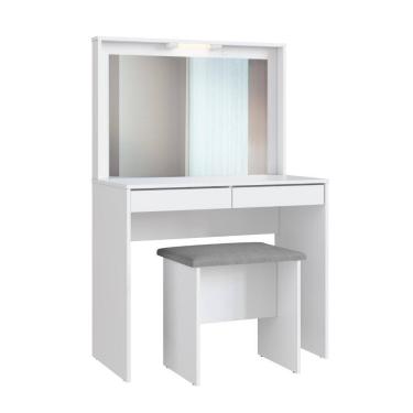 Imagem de Penteadeira Emovell Camarin 2 Gavetas 90cm MDP Branco Com Banco e Luminária