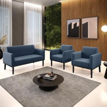 Imagem de Conjunto 2 Poltronas e 1 Namoradeira Isabella Suede Azul Marinho G19 para Sala de Estar Gran Belo
