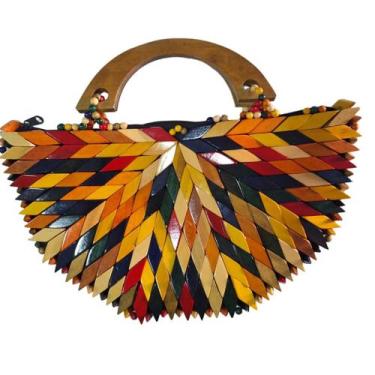 Imagem de Bolsa Madeira Colorida Meia Lua Mão Corte Reto 29cm x 16 cm - Ideias b