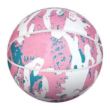 Imagem de MINDCOLLISION Bola de basquete tricolor tamanho padrão 7, personalizado, poliuretano macio, absorvente de umidade, adequado para treinamento e competição em ambientes internos e externos, rosa, branco, azul