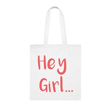 Imagem de Sacola Hey Girl, presente tote Hey Girl, bolsa de ombro Hey Girl, bolsas reutilizáveis Hey Girl, ideia de presente de cesta de Natal de aniversário, presente para ela, presente para ele, bolsa feminina, Branco