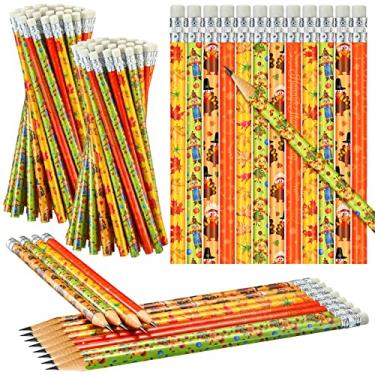 Imagem de Lápis de Ação de Graças com 72 Peças com Borracha Peru Folha de Bordo Outono Abóbora Madeira Espantalho Lápis de Outono para Ação de Graças Outono Colheita Abóbora Presente de Outono, 4 Estilos