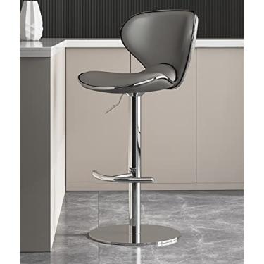 Imagem de Cadeira de Café da Manhã com Balcão Giratório, Banco Traseiro Ergonômico, Altura Ajustável, Cadeira de Ilha de Cozinha Pesada de Aço Inoxidável Cromada de Couro Nappa (2 Peça) (Color : Grey)