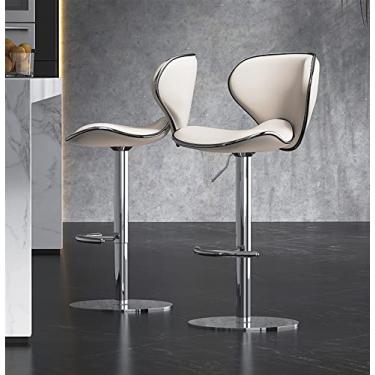 Imagem de Cadeira de Café da Manhã com Balcão Giratório, Banco Traseiro Ergonômico, Altura Ajustável, Cadeira de Ilha de Cozinha Pesada de Aço Inoxidável Cromada de Couro Nappa (2 Peça) (Color : Off white)