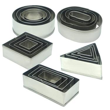 Imagem de 20 peças de mini cortadores de biscoito geométricos de metal conjunto divertido de moldes de biscoito de aço inoxidável (retangular, oval, redondo, quadrado, triângulo) para cozinha, assar e comida decorativa, crianças, festa de Natal