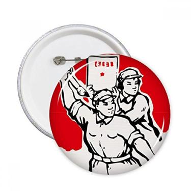 Imagem de Pincel de papel soldado Mao Zedong citações alfinetes redondos emblema botão decoração acessório 5 peças