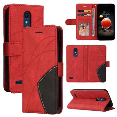 Imagem de Capa carteira para LG K8 2018, compartimentos para porta-cartões, capa de poliuretano de luxo anexada à prova de choque TPU capa com fecho magnético com suporte para LG K8 2018 (vermelha)