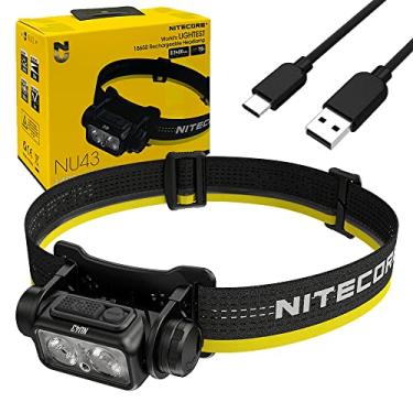 Imagem de Nitecore Lanterna de cabeça recarregável NU43 leve – 1400 lúmens com cabo de carregamento USB-C Eco-Sensa incluído