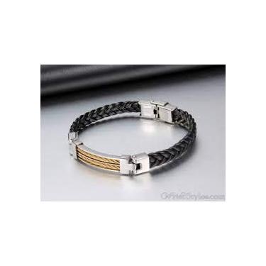 Imagem de Pulseira Bracelete Masculina Aço Inoxidável (PRETO)