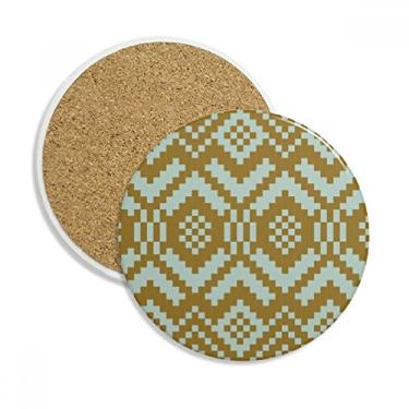 Imagem de Caneca de porta-copos com ilustração quadrada simétrica azul bronze com proteção de mesa pedra absorvente