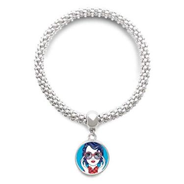 Imagem de DIYthinker Bracelete de prata com pingente de corrente de joias com pingente de mulher azul da cultura chinesa