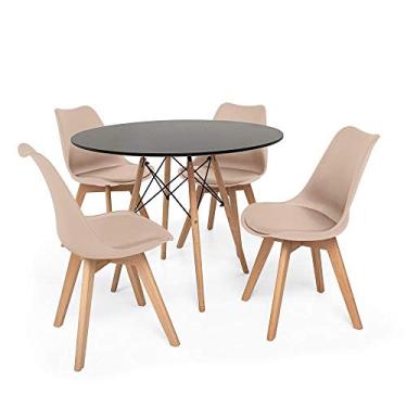 Imagem de Kit Mesa Jantar Eiffel 90cm Preta + 04 Cadeiras Leda - Nude