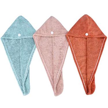 Imagem de HOPESHINE Toalha de cabelo de microfibra torcida toalhas de banho macias femininas para cabelo cacheado turbante touca de secagem ótimo presente para meninas pacote com 3