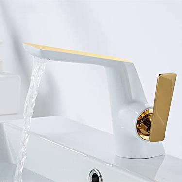 Imagem de Torneira de lavatório com cascata montada no convés do banheiro Torneiras misturadoras para lavatório de ouro preto, ouro branco