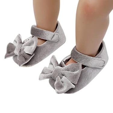 Imagem de Sandálias infantis para meninas com laço para primeiros passos, sapatos de princesa, botas para recém-nascidos, Cinza, 12 Infant