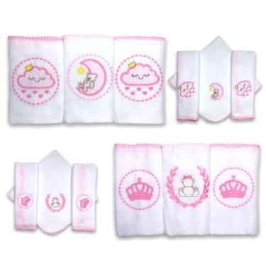 Imagem de Kit 12 Fraldas De Pano Bordadas (6 De Ombro E 6 De Boca) ROSA 1