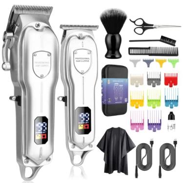 Imagem de Karrte Kit profissional de aparador de cabelo e aparador de cabelo, kit de corte de cabelo sem fio, suprimentos de barbeiro para homens, aparador de barba, acessórios de cuidados masculinos (prata)