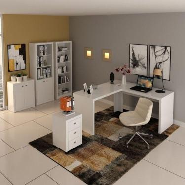Imagem de Conjunto Home Office 5 Peças com 1 Mesa 1 Armário 1 Gaveteiro 1 Estante 1 Balcão Espres...