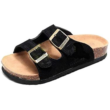 Imagem de Mulheres Slide Cork Sandal Flat Ajustável Strap Buckle Slip on Casual Open Toe Shoes Suede Summer
