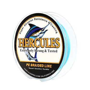 Imagem de Hercules linha de pesca trançada super fundida 8 fios de 10 lb a 300 lb teste para água salgada, 109/328/547/1094 jardas (100 m/300 m/500 m/1000 m), diamante.#0,12 mm-1,2 mm, desempenho de alto nível, cores variadas, Azul, 20LB-0.20MM-328YDS(300M)-8 STRANDS