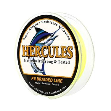 Imagem de Hercules linha de pesca trançada super fundida 8 fios de 10 lb a 300 lb teste para água salgada, 109/328/547/1094 jardas (100 m/300 m/500 m/1000 m), diamante.#0,12 mm-1,2 mm, desempenho de alto nível, cores variadas, Fluorescent Yellow, 20LB-0.20MM-109YDS(100M)-8 STRANDS
