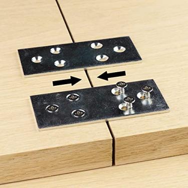 Imagem de Placa de reparo de fixação | 8,89 cm x 3,8 cm | Suporte de suporte de aço reto para reparo de mesa, conector de painel | Tampo de mesa de madeira galvanizada, conexão | Grampo de fixação parafuso de fixação junta mobília marcenaria (4)