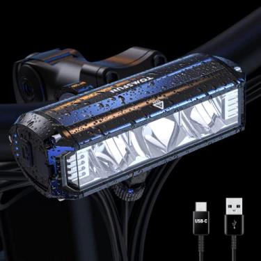 Imagem de 3 luzes de LED para bicicleta, luzes super brilhantes de 1200 lúmens, faróis de bicicleta com farol alto e baixo, melhores luzes de bicicleta para andar à noite, farol de bicicleta recarregável USB-C, luzes de bicicleta à prova d'água