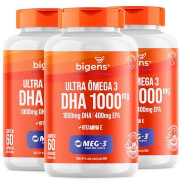 Imagem de Ultra Omega 3, DHA 1000mg, 400mg EPA, com vitamina E, Certificado MEG-3, 60 Cápsulas, Bigens (Kit 3)