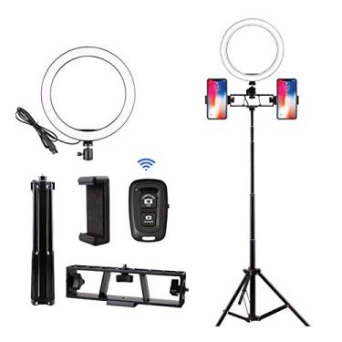 Imagem de HGYJ Anel de luz, suporte para celular ao vivo, bastão de selfie, com tripé de LED, luz de preenchimento de anel, adequado para TIK Tok, câmera dupla