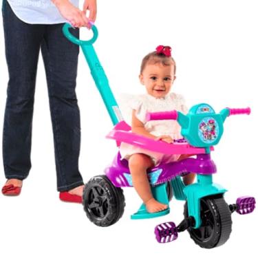 Imagem de Kit carrinho de passeio infantil andador bebe didatico de empurrar com pedal haste proteção removivel totoka motoca menina menino velocipede triciclo brinquedo de atividades (Roxo)