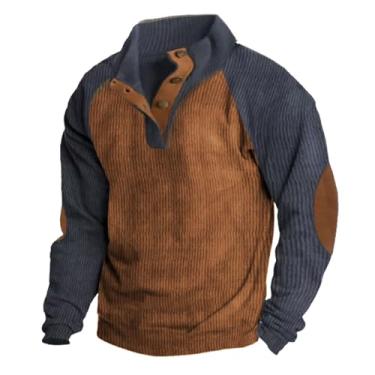 Imagem de JMMSlmax Suéter masculino casual elegante outono vintage remendo cotovelo veludo cotelê jaqueta camisa Henley camisas ocidentais, A9 - Marrom, G