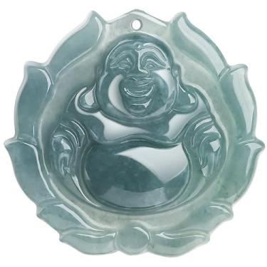 Imagem de Colar de Jade Feng Shui Colar de Riqueza Buda Rindo Nível do Trono A Água Azul Fei Cui Jade Maitreya Buda Colar de Cristal Vintage Férias Joias Prosperidade Sorte Dinheiro/2187
