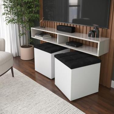 Imagem de Kit Puff Baú Suede Decorativo Organizador Sala Quarto Escritório (Preto)