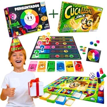 Imagem de Kit 2 em 1 jogos de tabuleiro e cartas infantil Jogo perguntados + cuca legal junior educativo pedagógico escolar quiz de perguntas brinquedo educacional presente menino menina para crianças 7 anos