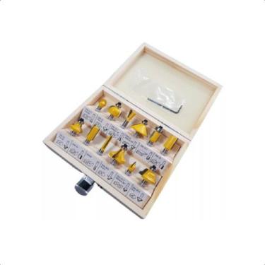 Imagem de Kit Fresa Para Tupia Manual 6mm 12 Peças Estojo Madeira - EDA