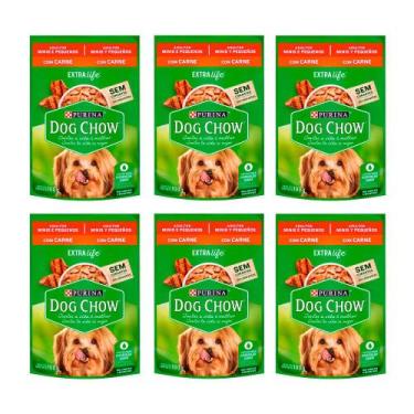 Imagem de Kit 6 Ração para Cães Dog Chow Adulto Raças Pequenas Sachê Sabor Carne