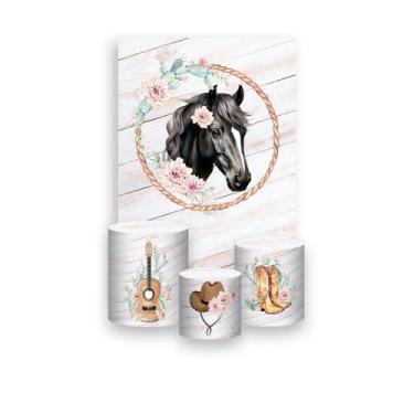 Imagem de Painel De Festa Vertical 1,50 x 2,20 + Trio De Capas Cilindro - Cavalo