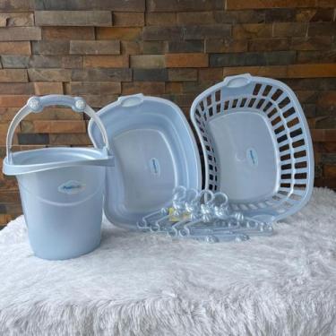 Imagem de Balde alça 11 L Bacia 17 L 12 Un cabide bebê Cesto de Roupa - PLASTBRA