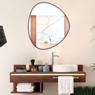 Imagem de Espelho Orgânico Decorativo com Moldura Café em Couro Eco  - Belo Pape