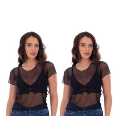 Imagem de Kit 2 Blusa Tule Feminina Fristyle Transparente Manga Curta, GG