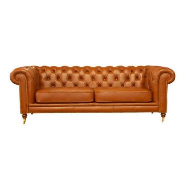 Imagem de Sofá Chester Duo de Couro 3 Lugares Conhaque com Brilho - Mempra Desig