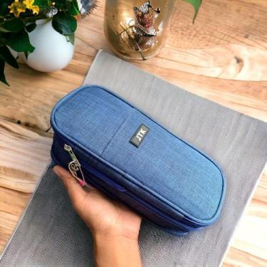 Imagem de Estojo Liso Com 2 Divisórias Interna Necessaire Organizador Resistente