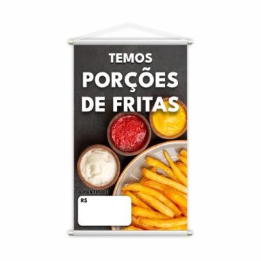 Imagem de Banner Temos Porções de Fritas Lanches Comida Lona 60x40cm - PlimShop