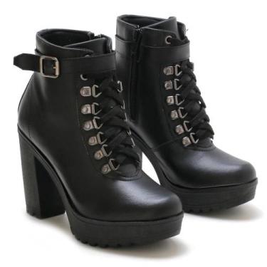 Imagem de Bota Feminina Cano Baixo Coturno Salto Alto  Moderna - Navit Shoes, 36
