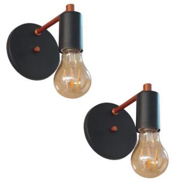 Imagem de Kit 2 Arandelas Parede Industrial Vintage Lavabo Preto/Cobre - Poli Lu