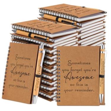 Imagem de Honoson 50 conjuntos de cadernos espirais, diários de agradecimento com canetas de bambu retráteis inspiradoras, blocos de notas escrituras, presentes de incentivo para professores e funcionários (sinal incrível)